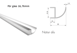 Droplist regnränna för entrétak med glas 16,76mm