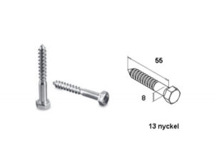 Franska träskruv rostfria 8x55mm