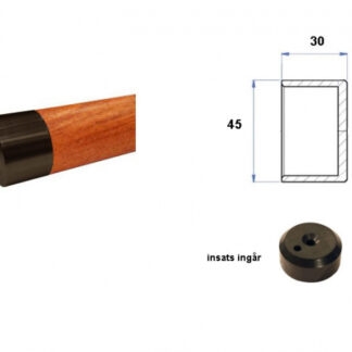 Ändknopp svart - runda trähandledare 45mm.