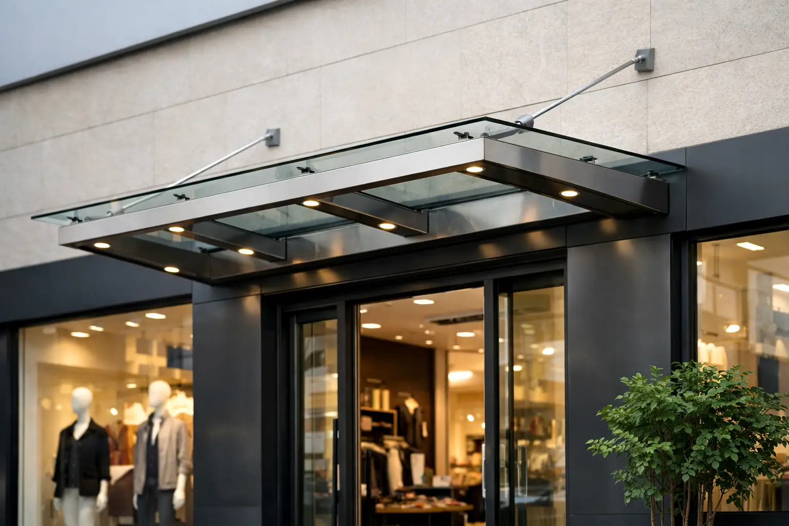 Exempel på entrétak över butik som håller