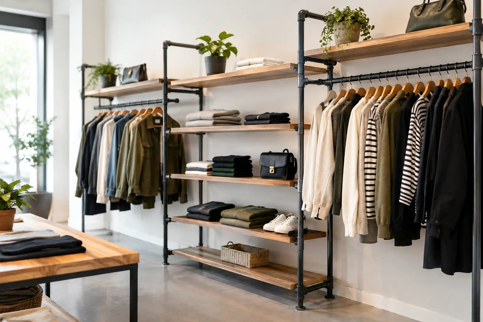 Butikshyllor med rörsystem för rätt butiksmiljö